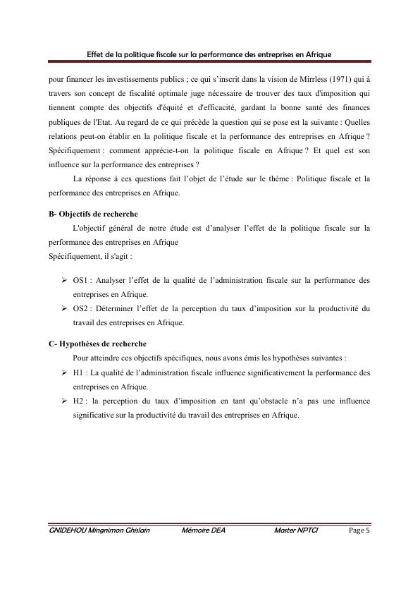 Fiscalité et performance des entreprises en Afrique Influence de l