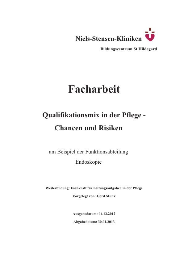 Qualifikationsmix In Der Pflege Chancen Und Risiken Grin Grin