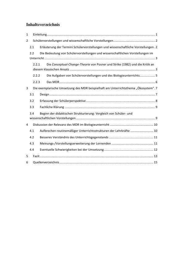 Schülervorstellungen im Biologie Unterricht Das Modell der