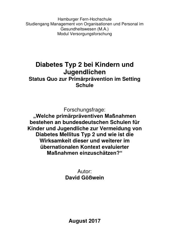 Diabetes Typ 2 bei Kindern und Jugendlichen Primärprävention in der