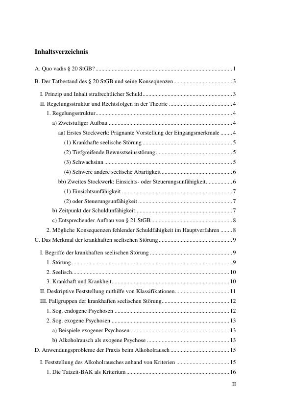 Struktur Und Rechtsfolgen Des 20 StGB Dargestellt Am Beispiel Der