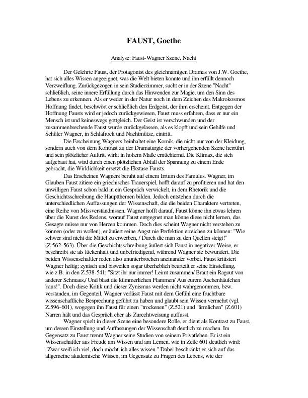 Goethe, Johann Wolfgang Von - Faust1 - Analyse Faust-Wagner Szene
