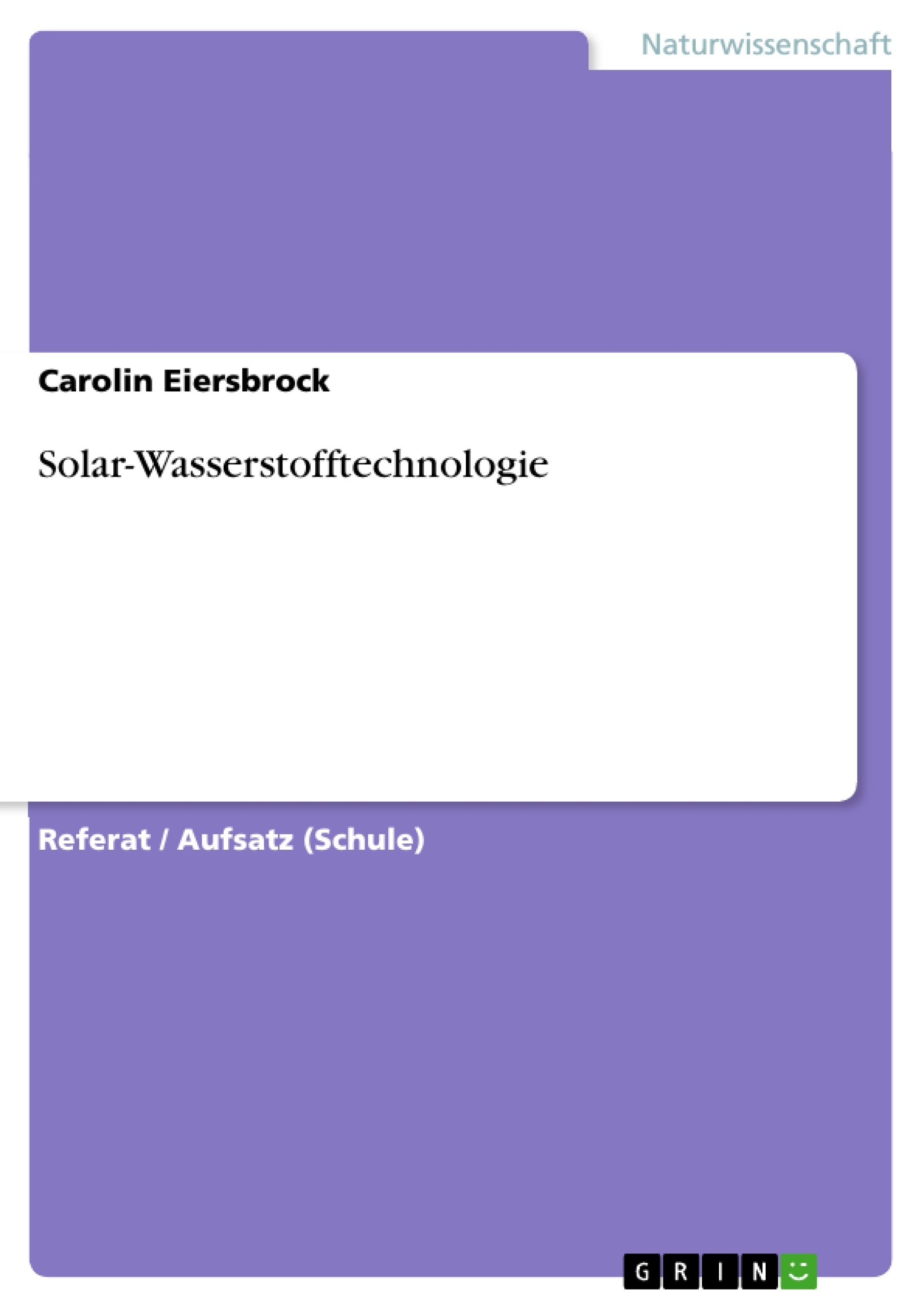 Titre: Solar-Wasserstofftechnologie