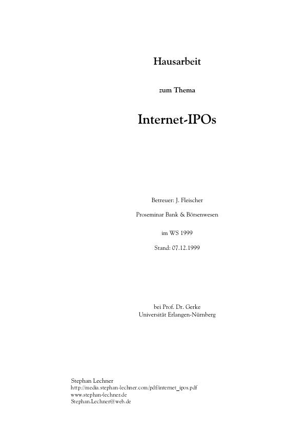 Título: Internet-IPOs im Unterschied zum traditionellen Börsengang