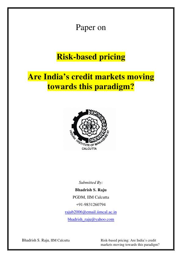 Título: Risk-based pricing - Are India's credit markets moving towards this paradigm?