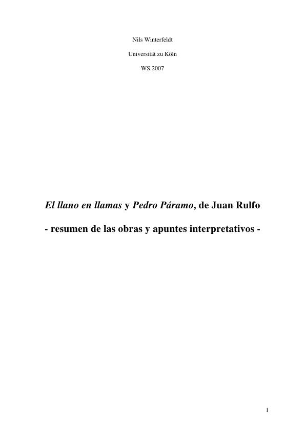 Titel: "El llano en llamas" y "Pedro Páramo", de Juan Rulfo  -  resumen de las obras y apuntes interpretativos