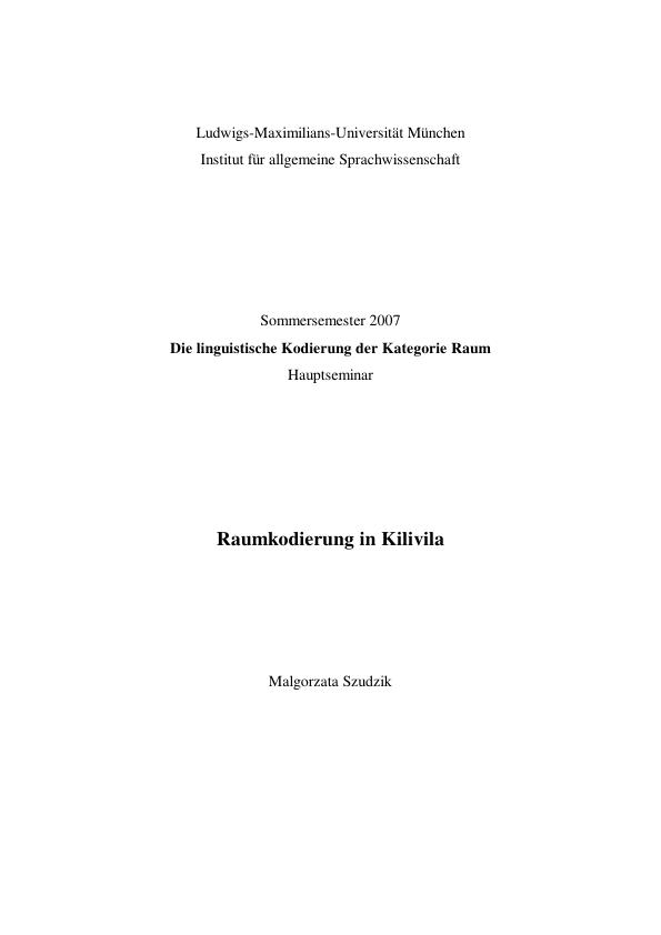 Titel: Die linguistische Kodierung der Kategorie Raum  -  Raumkodierung in Kilivila