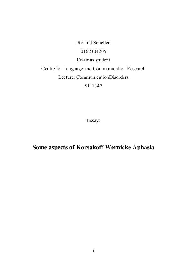Título: Some aspects of Korsakof-Wernicke aphasia
