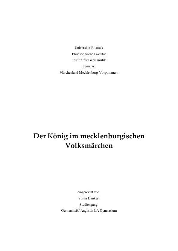 Titel: Der König im mecklenburgischen Volksmärchen