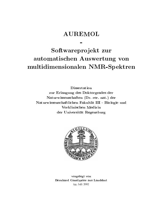 Title: AUREMOL - Softwareprojekt zur automatischen Auswertung von multidimensionalen NMR-Spektren