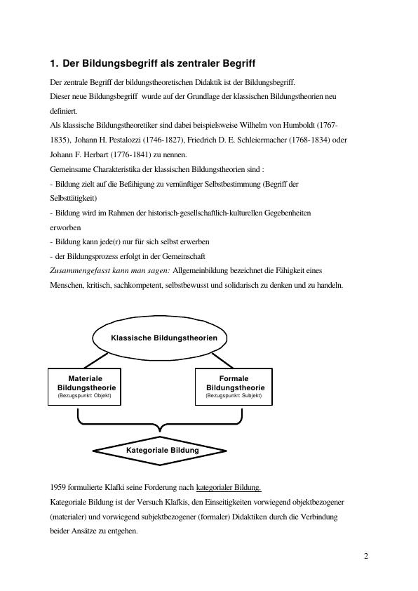 Die Bildungstheoretische Didaktik Nach Wolfgang Klafki - GRIN | Grin