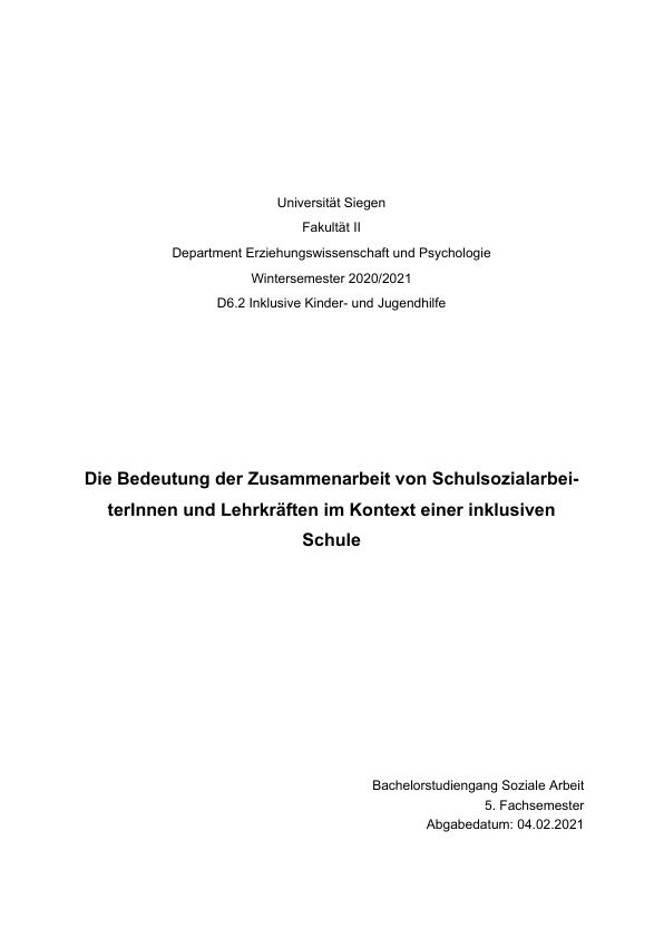 Multiprofessionelle Kooperation In Inklusiven Schulen. Die Bedeutung ...