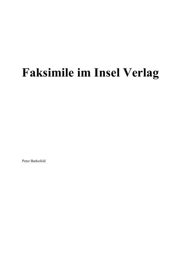 Título: Faksimile im Insel Verlag
