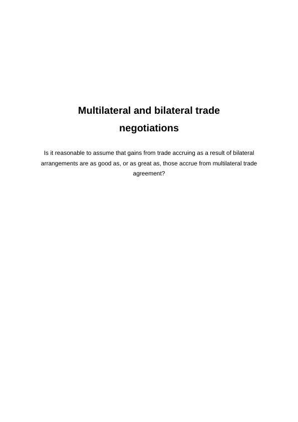 Multilateral And Bilateral Trade Negotiations - GRIN | Grin