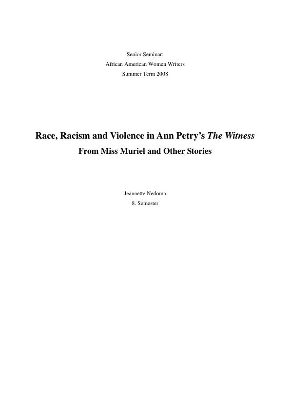 Title: Race, Racism and Violence in Ann Petry’s 'The Witness'