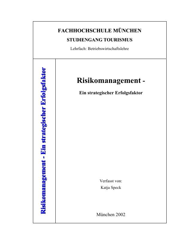 Titel: Risikomanagement ein strategischer Erfolgsfaktor