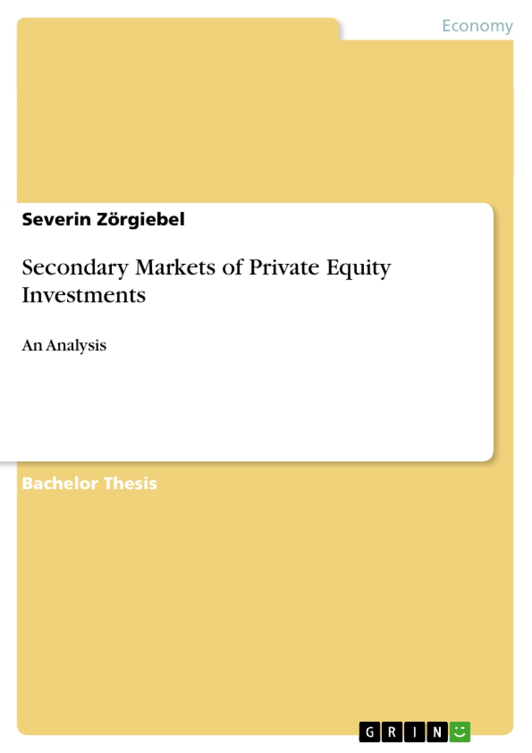 Título: Secondary Markets of Private Equity Investments