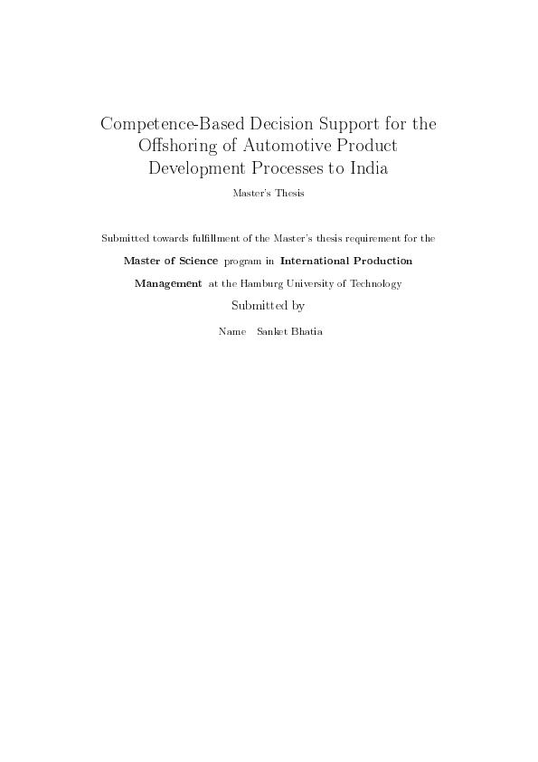 Title: Competence-Based Decision Support for the Offshoring of Automotive Product Development Processes to India