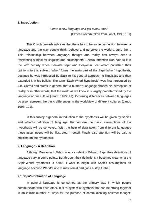sapir whorf hypothesis paper