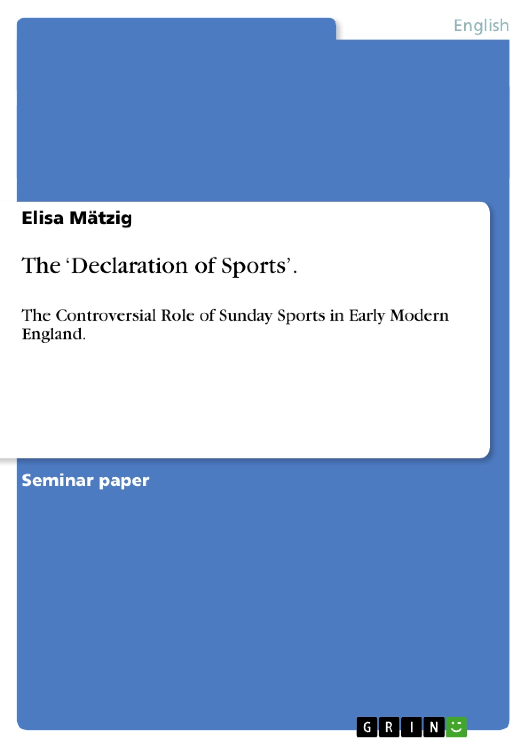 Titre: The ‘Declaration of Sports’. 