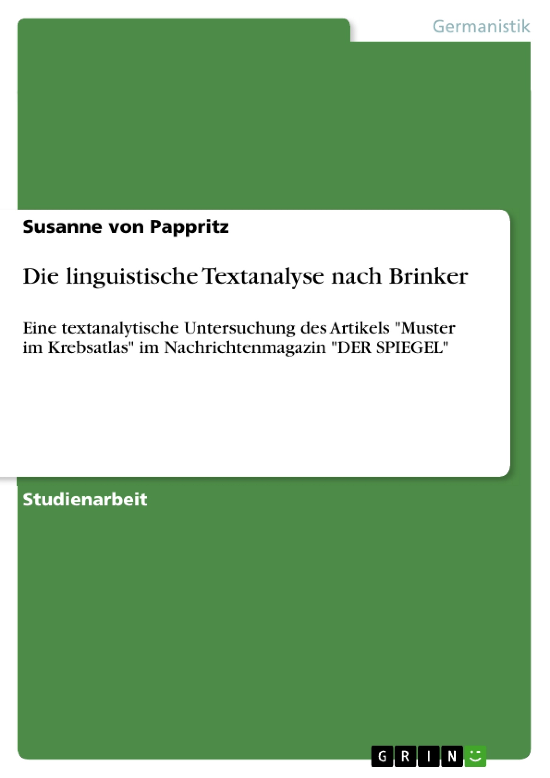 Titel: Die linguistische Textanalyse nach Brinker