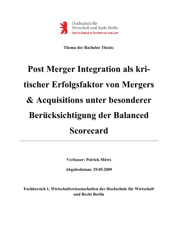 Post Merger Integration Als Kritischer Erfolgsfaktor Von Mergers