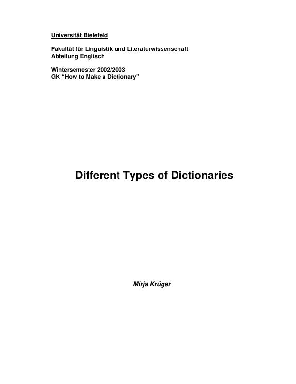 12 types of dictionaries