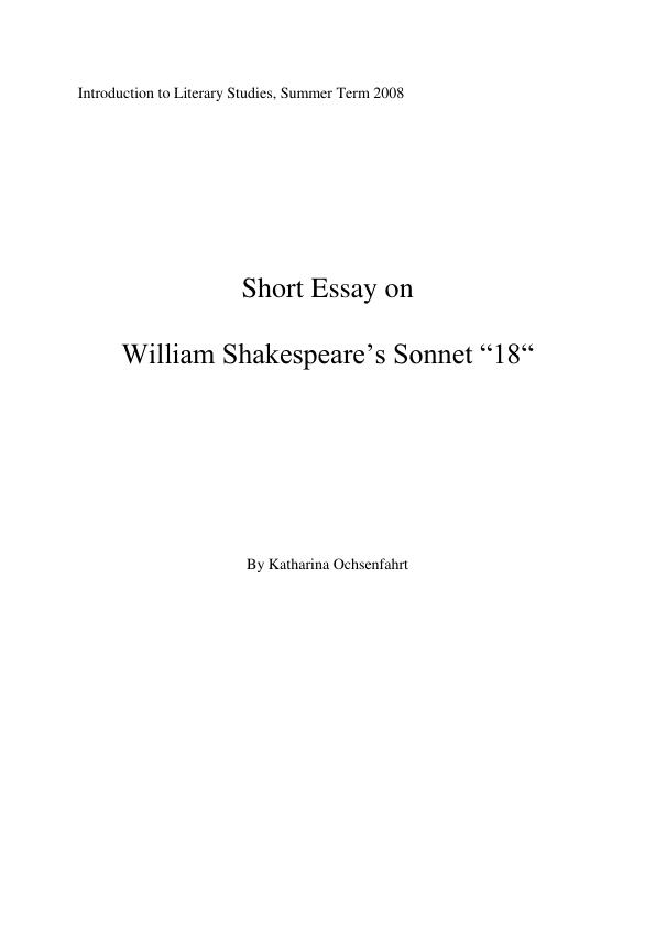 short essay for sonnet