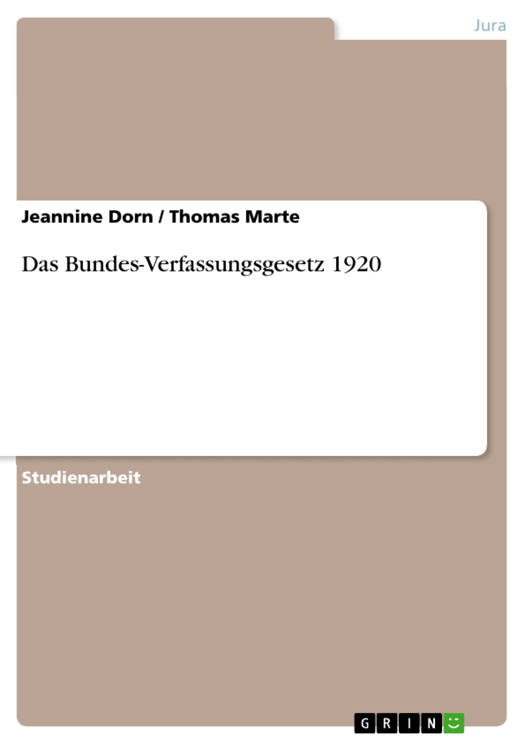 Título: Das Bundes-Verfassungsgesetz 1920