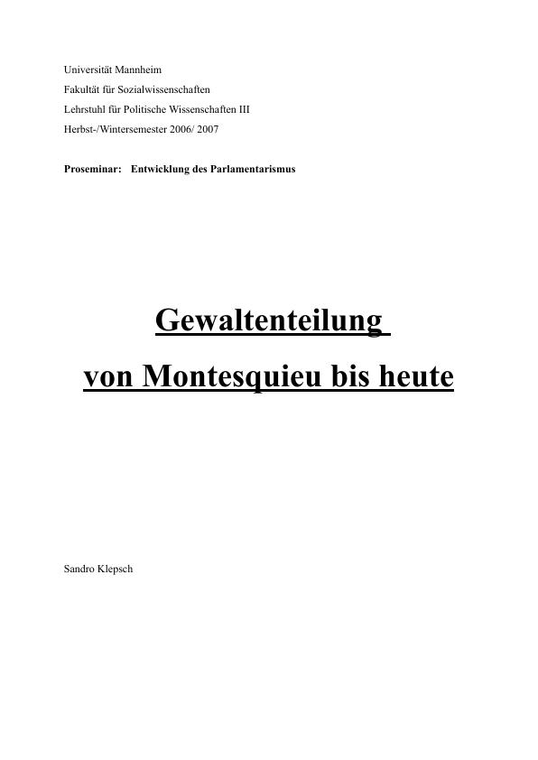 Gewaltenteilung Von Montesquieu Bis Heute - GRIN | Grin