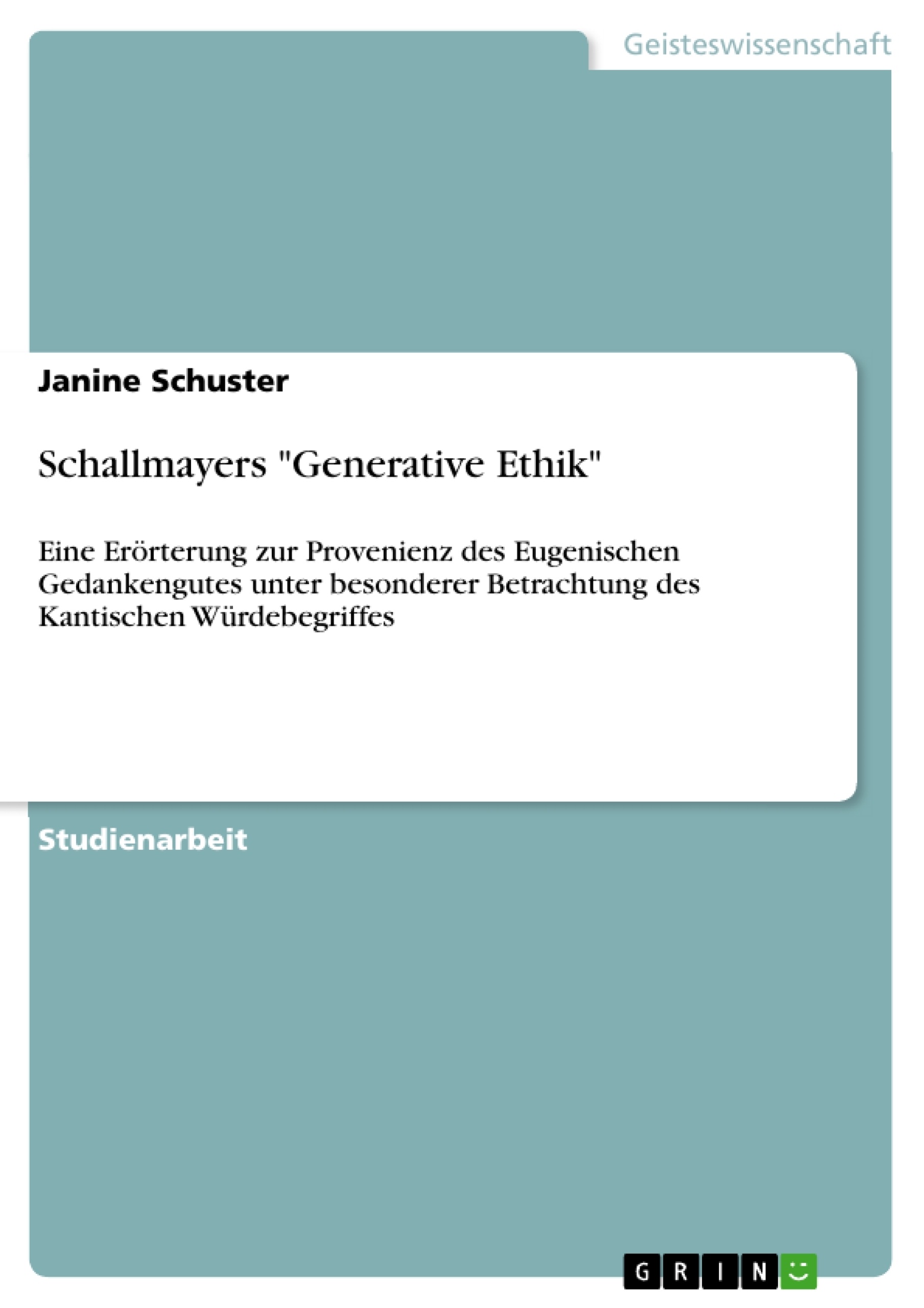 Titre: Schallmayers "Generative Ethik"