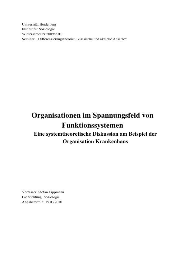 Titel: Organisationen im Spannungsfeld von Funktionssystemen