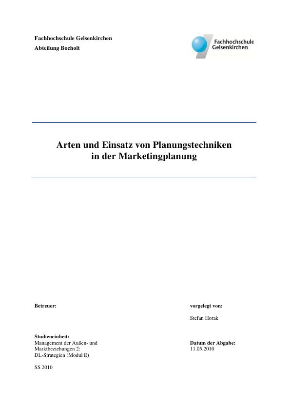 Titre: Arten und Einsatz von Planungstechniken in der Marketinglanung