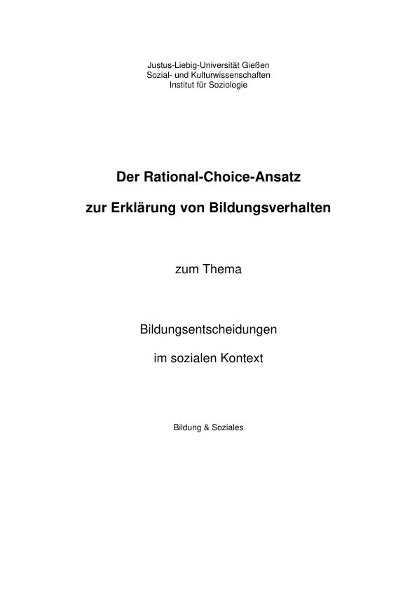Titel: Der Rational-Choice-Ansatz zur Erklärung von Bildungsverhalten