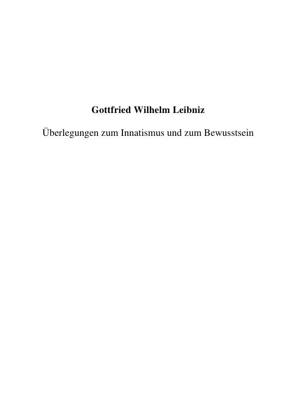 Titel: Analyse der Überlegungen zum Innatismus und zum Bewusstsein von Gottfried Wilhelm Leibniz 