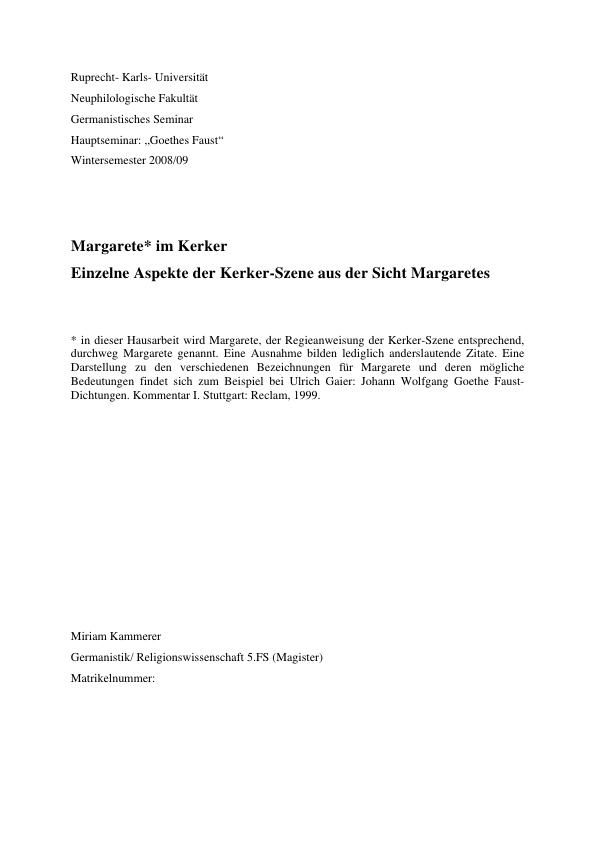 Title: Analyse Goethes Faust: Margarete im Kerker