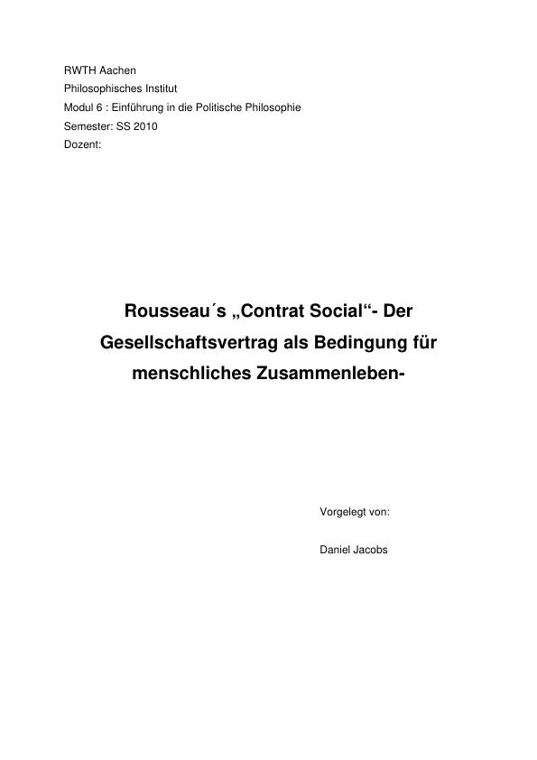 Titel: Rousseaus "Contrat Social"