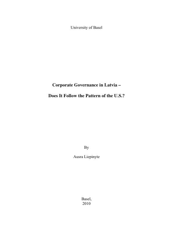Title: Corporate Governance in Latvia – Does It Follow the Pattern of the U.S.?