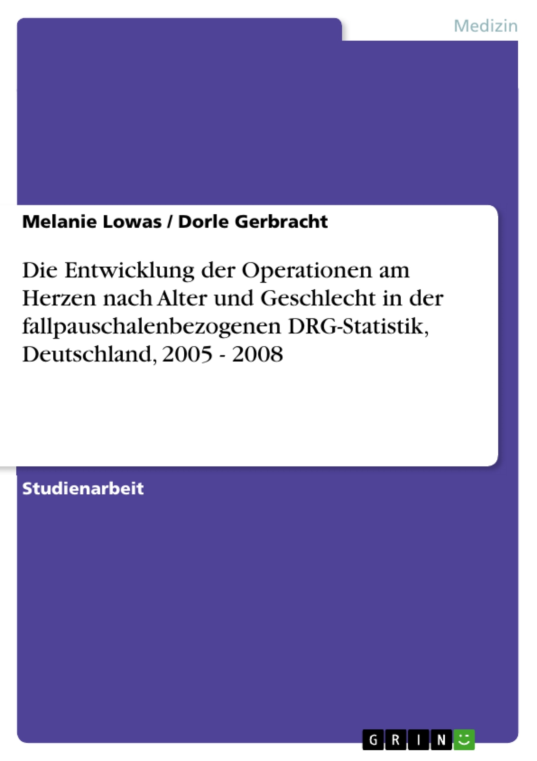 Titre: Die Entwicklung der Operationen am Herzen nach Alter und Geschlecht in der fallpauschalenbezogenen DRG-Statistik, Deutschland, 2005 - 2008
