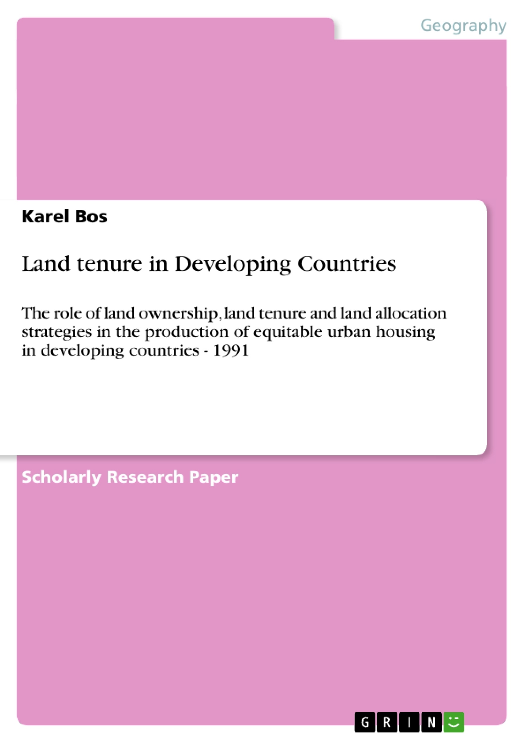 Título: Land tenure in Developing Countries