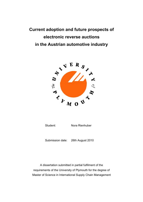 Title: Current adoption and future prospects of electronic reverse auctions in the Austrian automotive industry