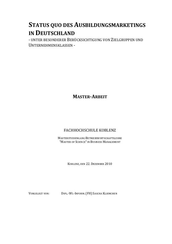 Titre: Status quo des Ausbildungsmarketings in Deutschland