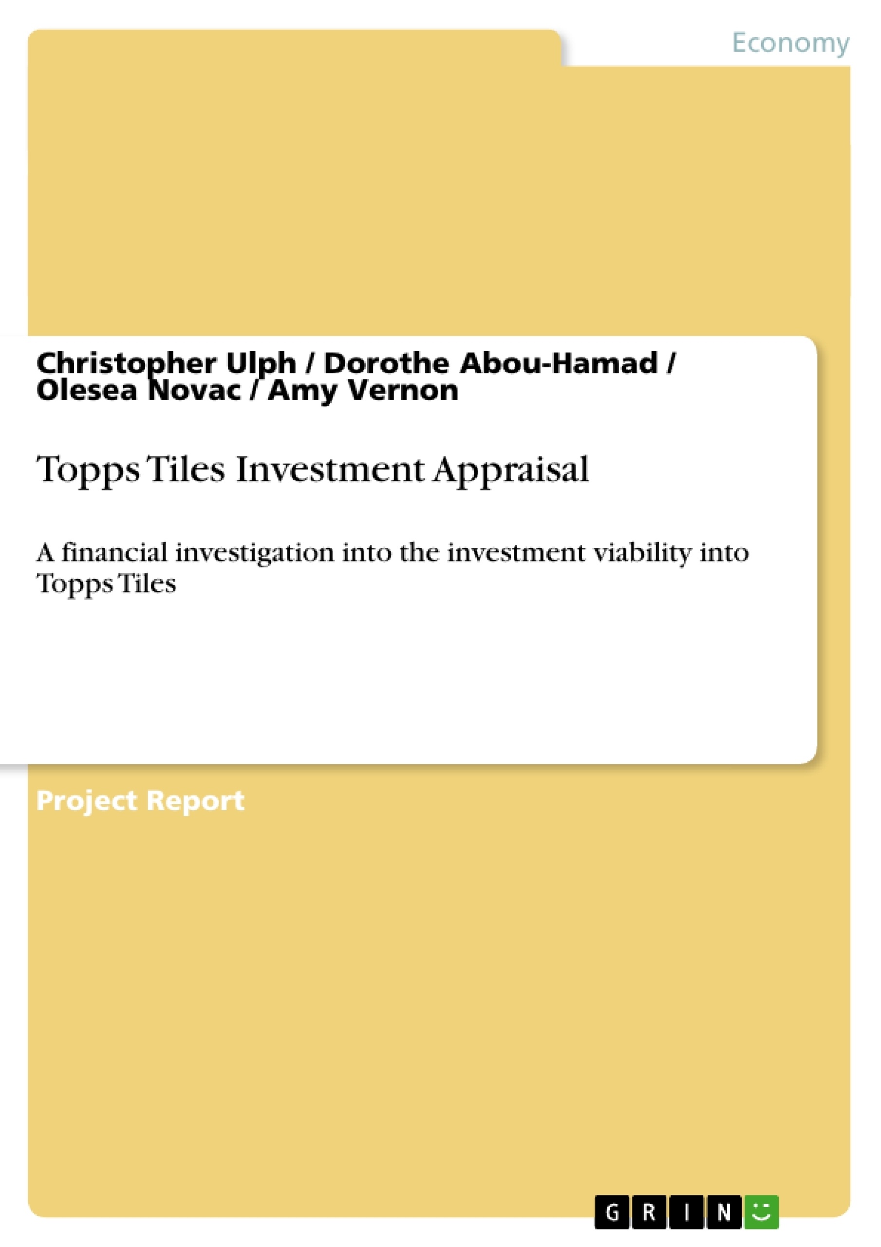 Titre: Topps Tiles Investment Appraisal