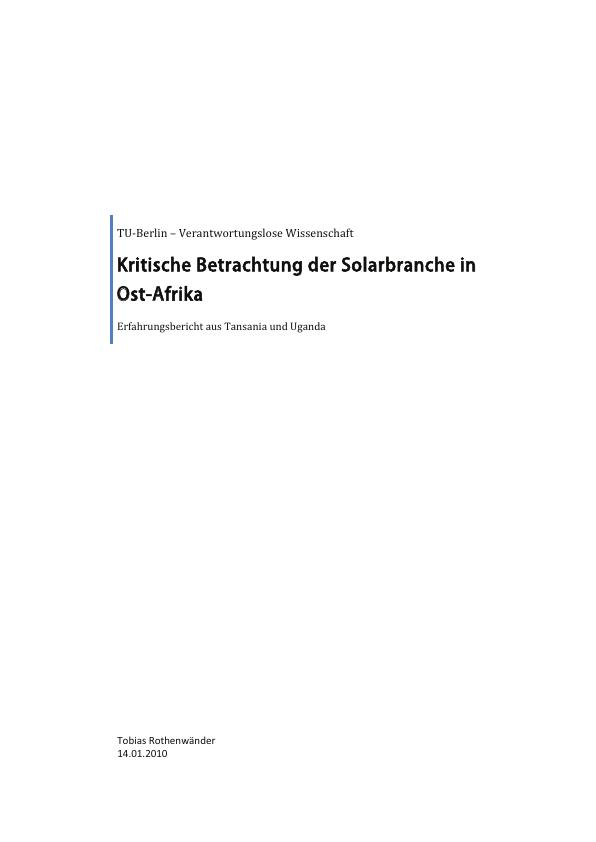 Titel: Kritische Betrachtung der Solarbranche in Ost-Afrika