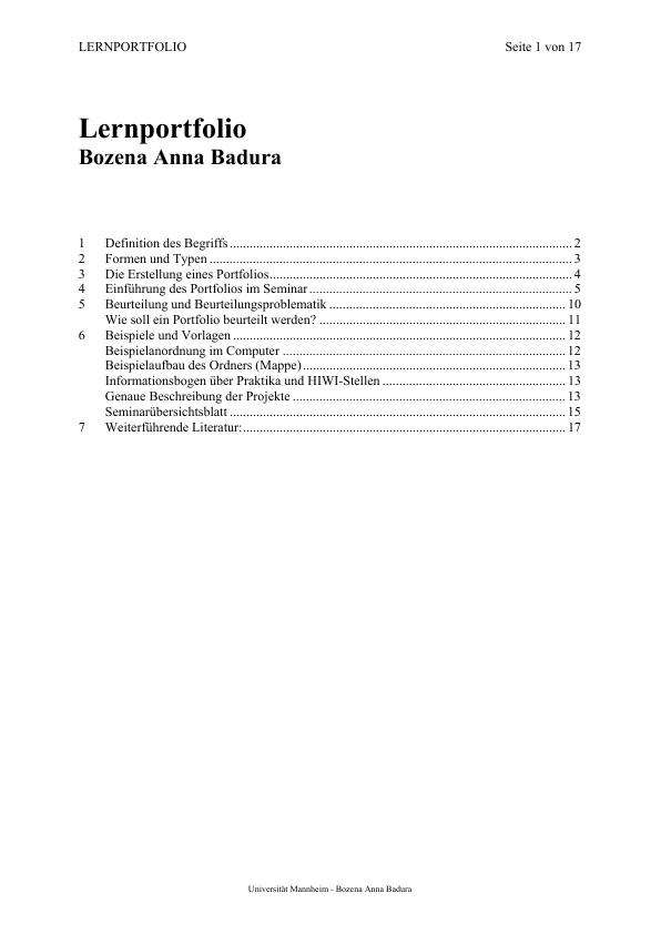 Lernportfolio - Ein Werkzeug für Ihr Seminar und/oder Studium - GRIN