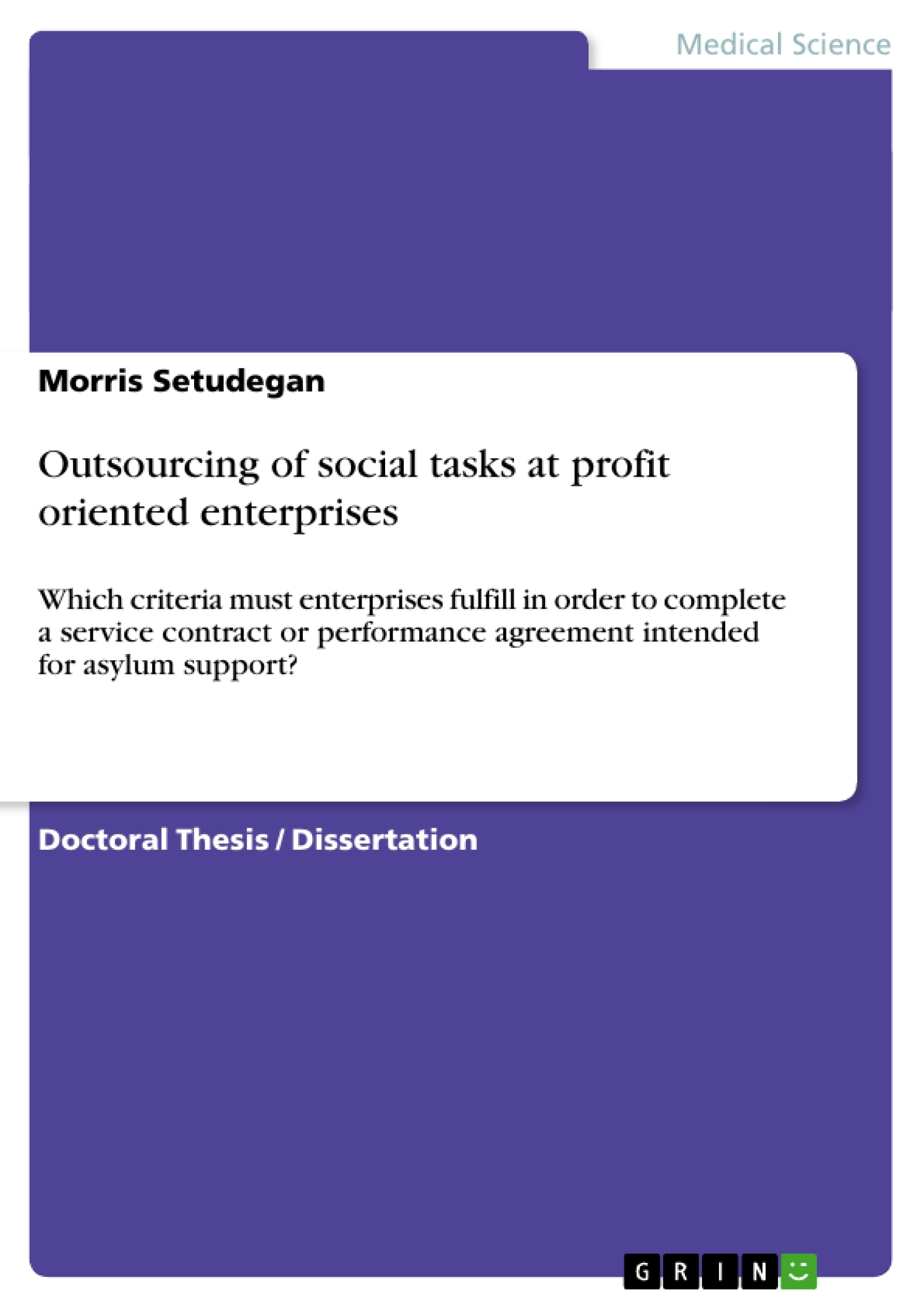 Titel: Outsourcing of social tasks at profit oriented enterprises