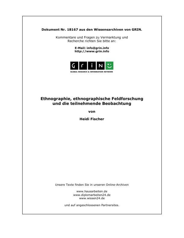 Ethnographie, Ethnographische Feldforschung Und Die Teilnehmende ...