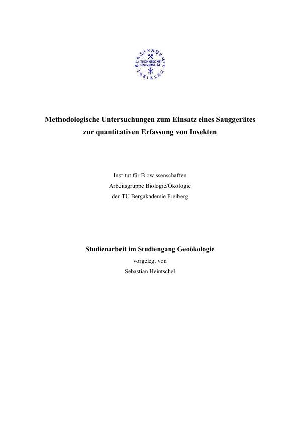 Title: Methodologische Untersuchungen zum Einsatz eines Sauggerätes zur quantitativen Erfassung von Insekten