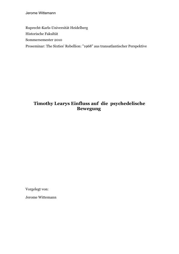 Titel: Timothy Learys Einfluss auf  die  psychedelische Bewegung