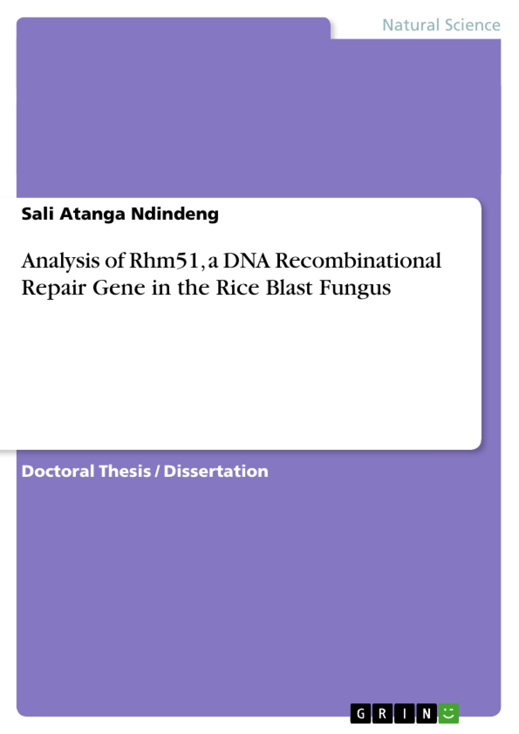 Título: Analysis of Rhm51, a DNA Recombinational Repair Gene in the  Rice Blast Fungus